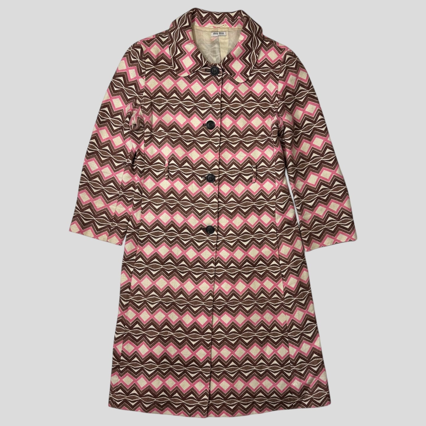 Miu Miu 00’s Aztec Pattern Silk & Wool Overcoat - IT42 | Default Title, Pink