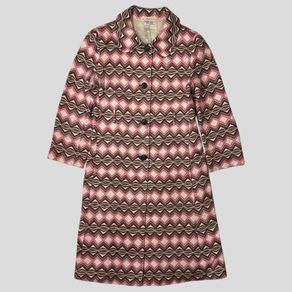 Miu Miu 00’s Aztec Pattern Silk & Wool Overcoat - IT42 | Default Title, Pink