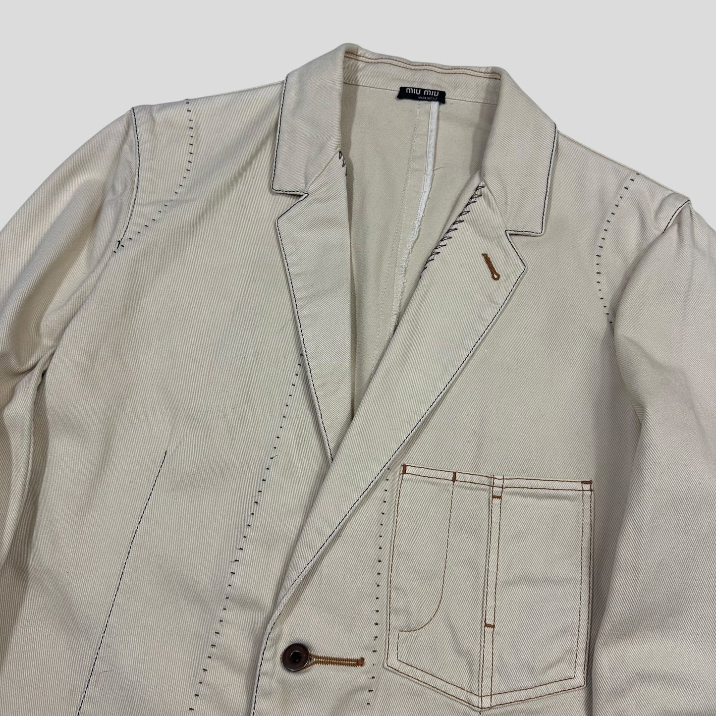 Miu Miu 00’s Contrast Stitch Cotton Cowboy Blazer Jacket - IT50 | Default Title, Multicoloured