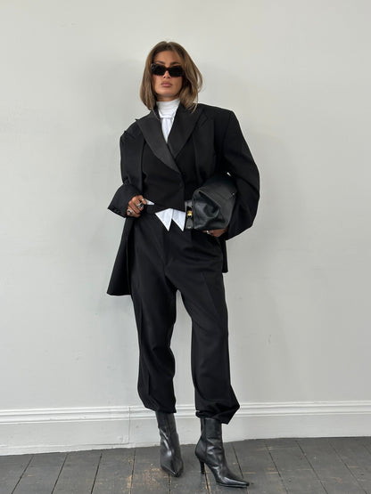 Vintage 1990s Tuxedo Pure Wool Double Breasted Suit - 46R/W34-36