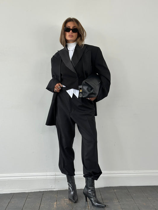 Vintage 1990s Tuxedo Pure Wool Double Breasted Suit - 46R/W34-36