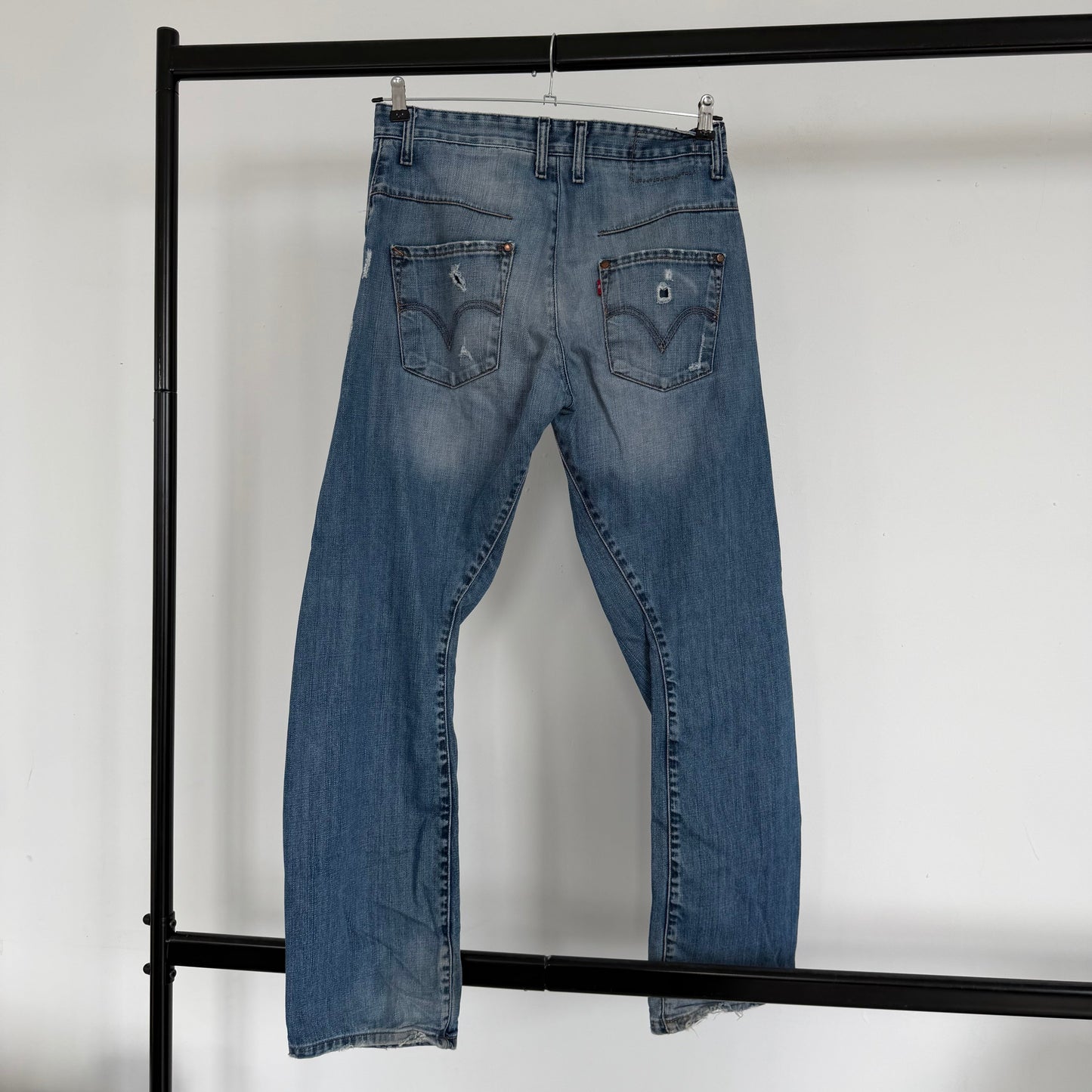levi's engineered distressed twisted denim jeans | O/S, Red