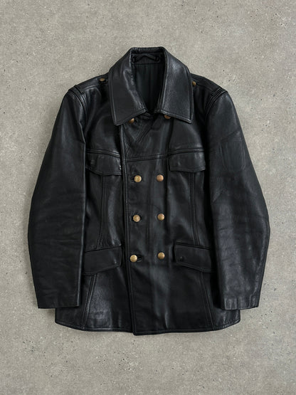 Vintage 1980s Double Breasted Military Leather Jacket - M/L