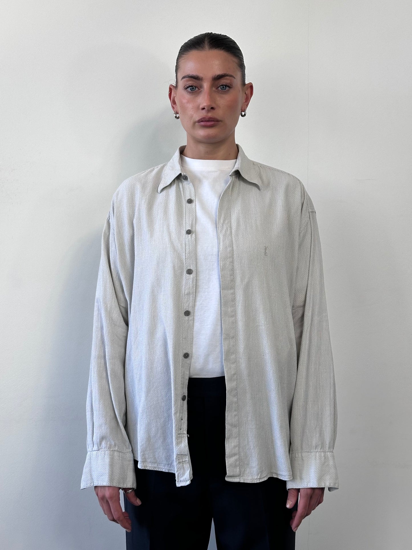 Yves Saint Laurent Pour Homme 1990s Cotton Logo Shirt - M/L