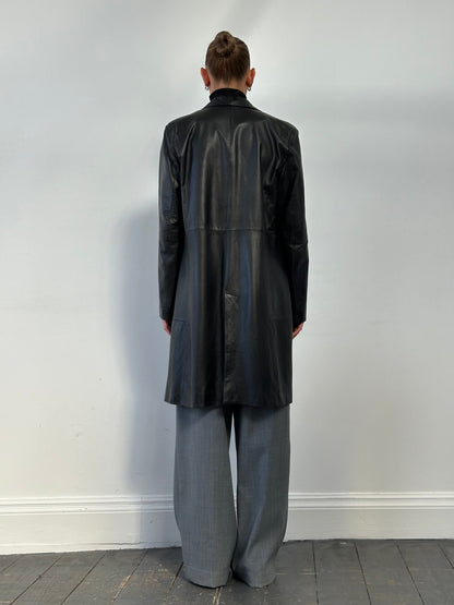 Italian Vintage Smooth Leather Trench Coat - M