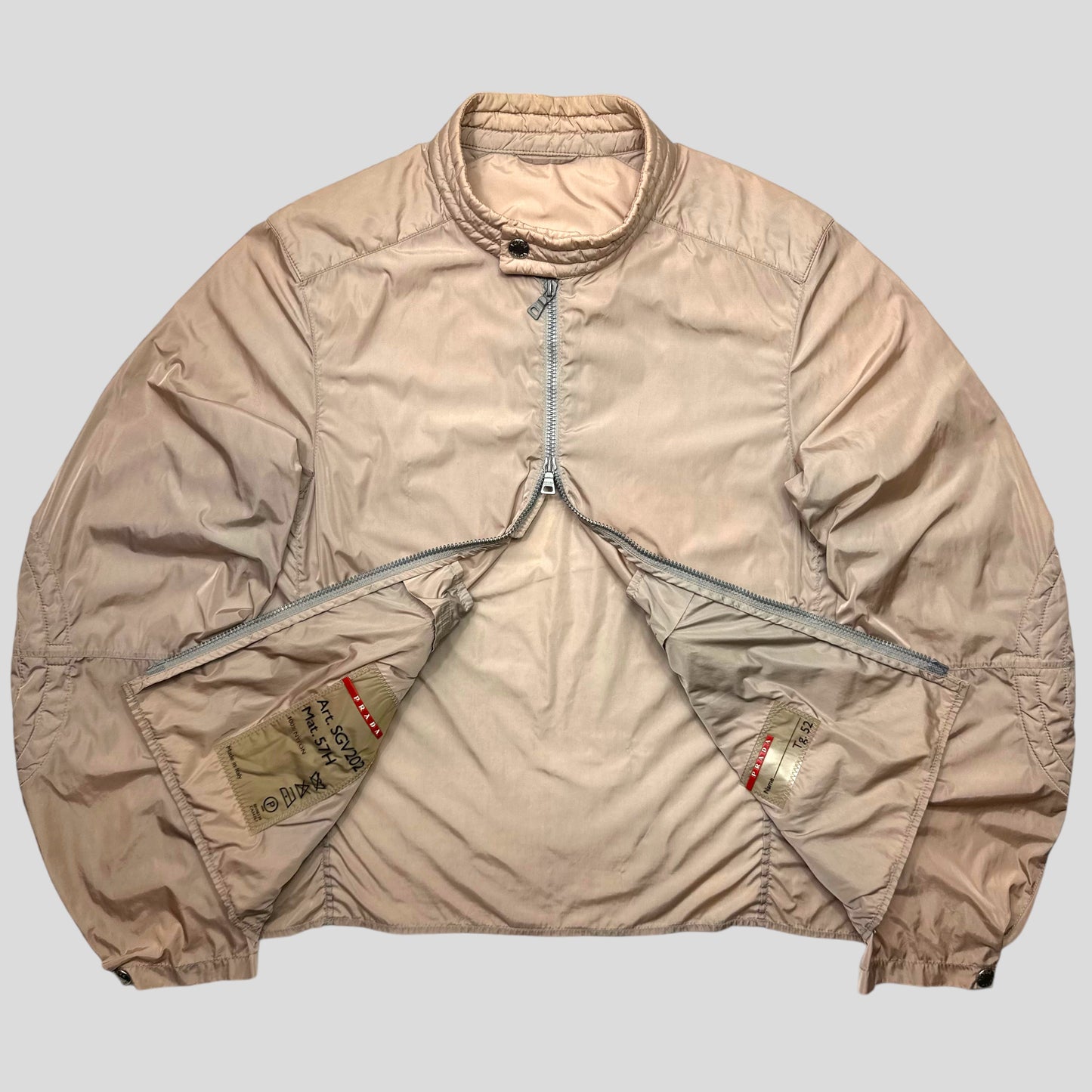 Prada Sport SS00 Champagne Nylon Moto Detailed Jacket - IT52