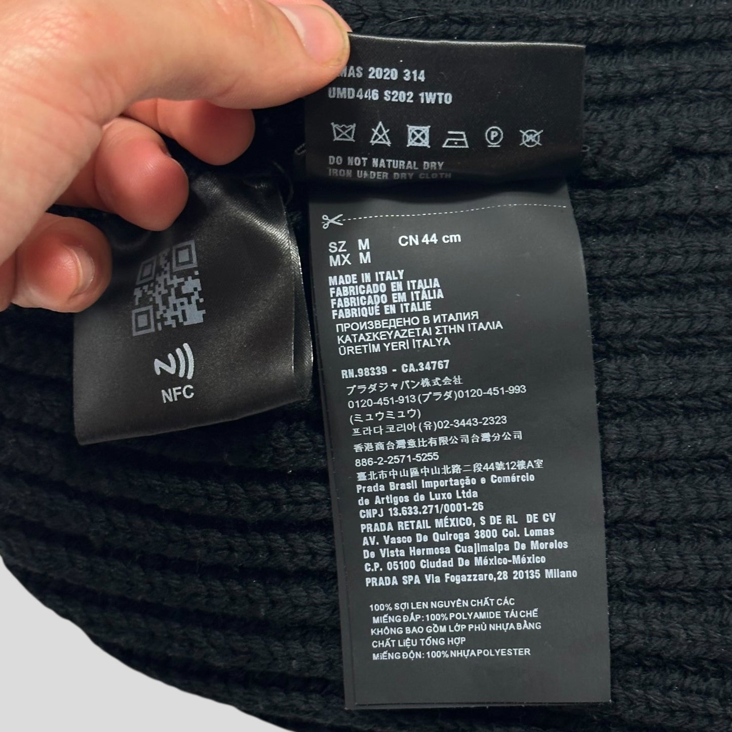 Prada 2020 Braided Virgin Wool + Re-nylon Plaque Logo Beanie - M