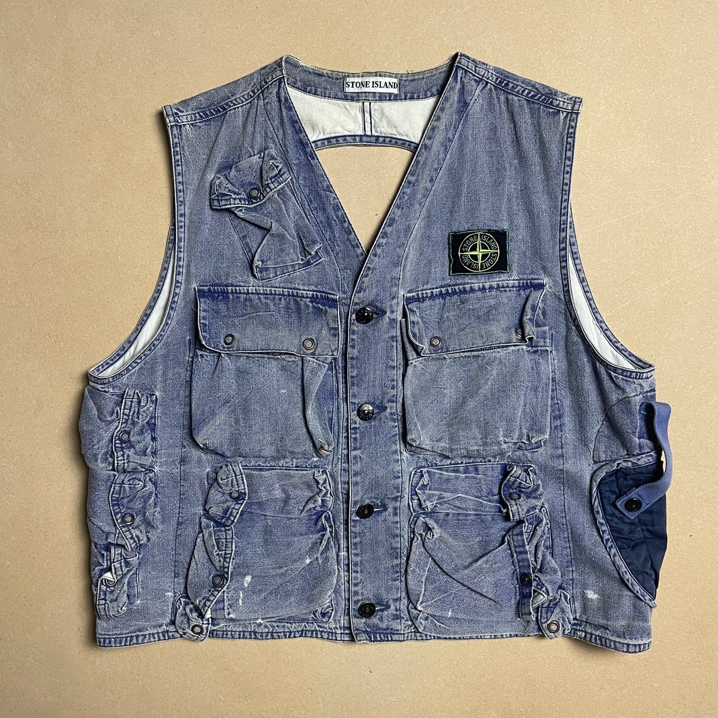 S/S 1986 Stone Blue Enzyme Wash Denim Pilots Vest