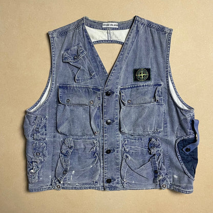 S/S 1986 Stone Blue Enzyme Wash Denim Pilots Vest