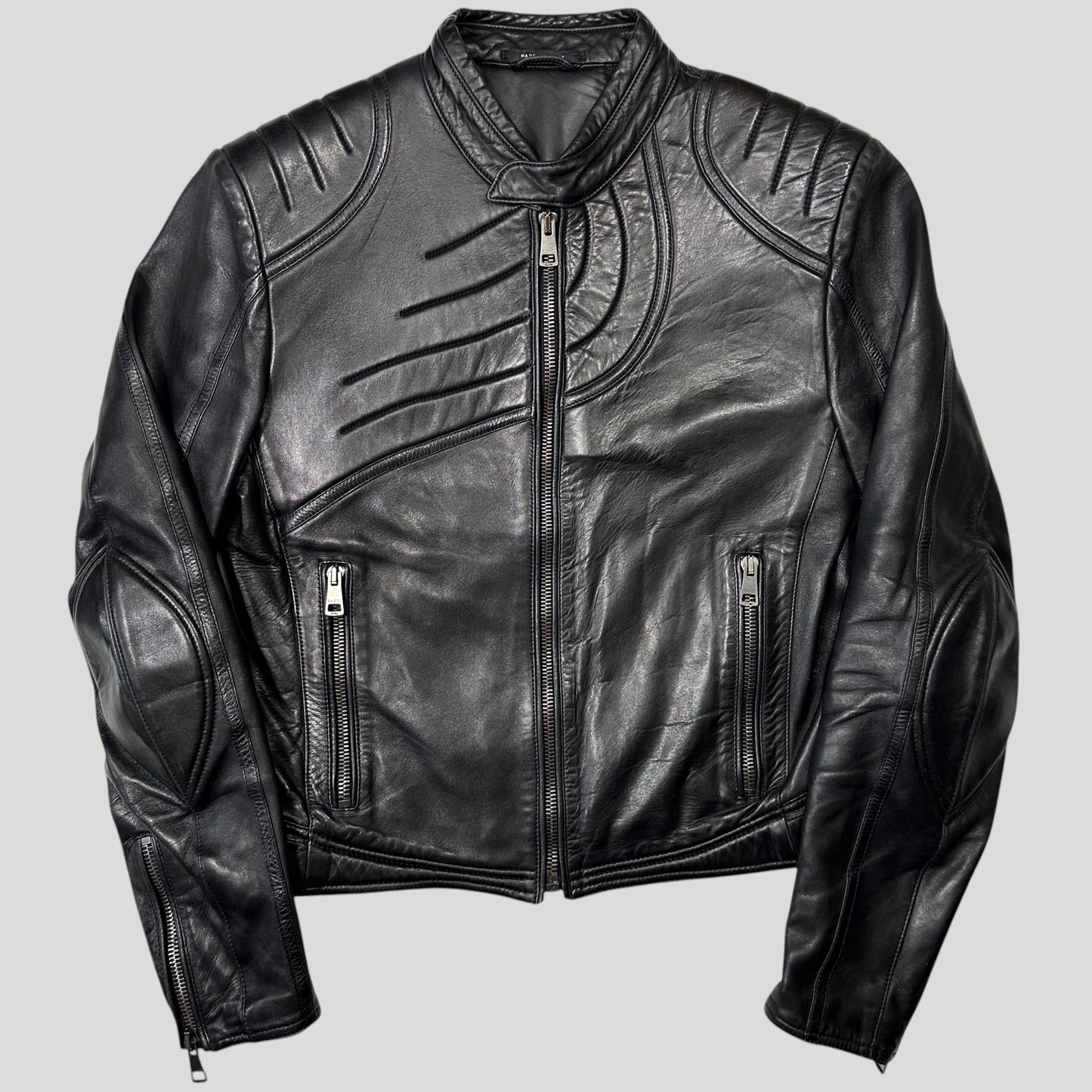 Gucci by Tom Ford AW00 Runway Spiral Leather Padded Moto Jacket - IT50 | Default Title, Black