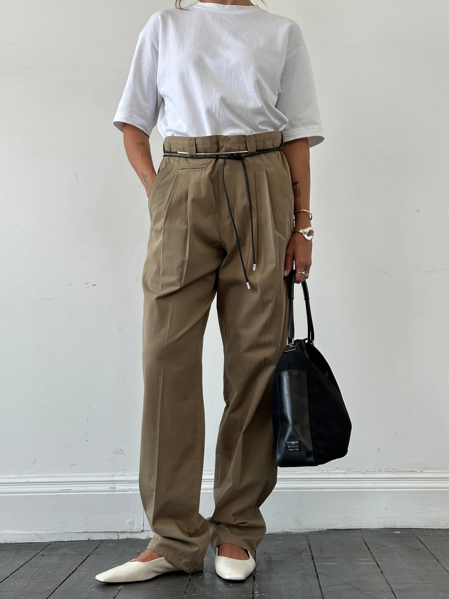 Vintage Pure Cotton Straight Leg Pleated Trousers - W35