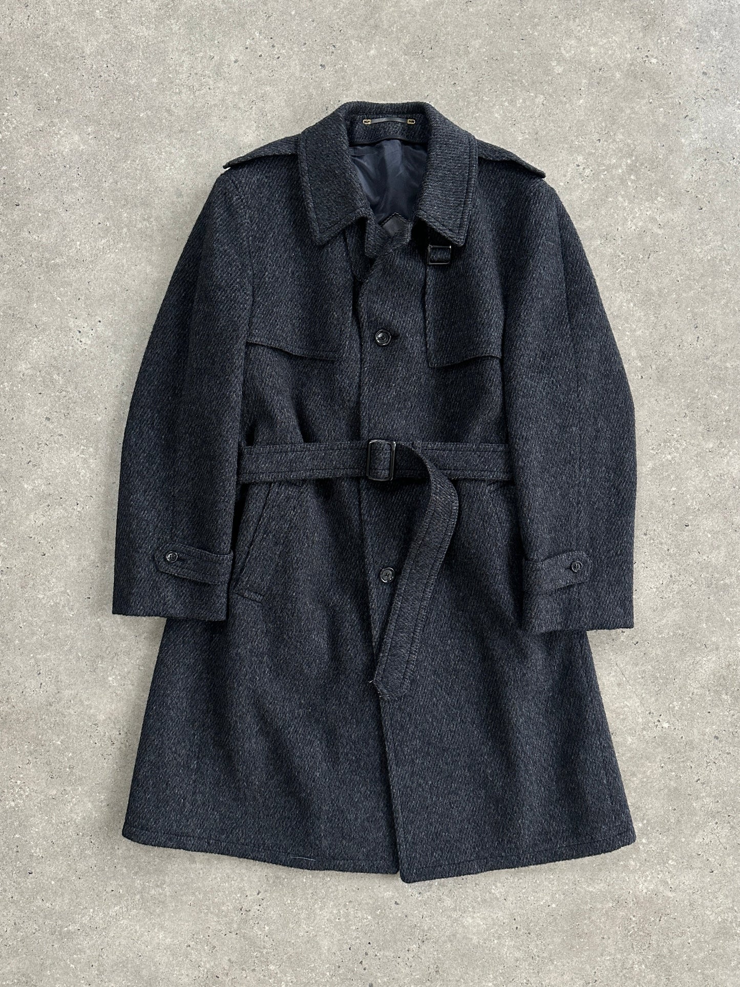 Vintage Pure Brushed Wool Belted Coat - XL