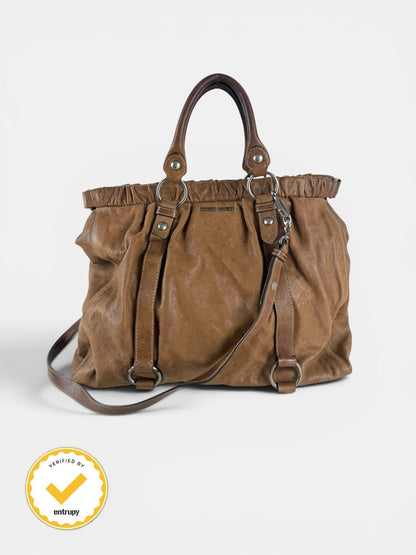 2010s Miu Miu Vitello Leather Large 2Way Brown Handbag | O/S, Brown