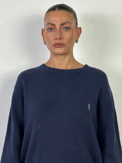Yves Saint Laurent Pour Homme Pure Cotton Knitted Logo Jumper - L/XL