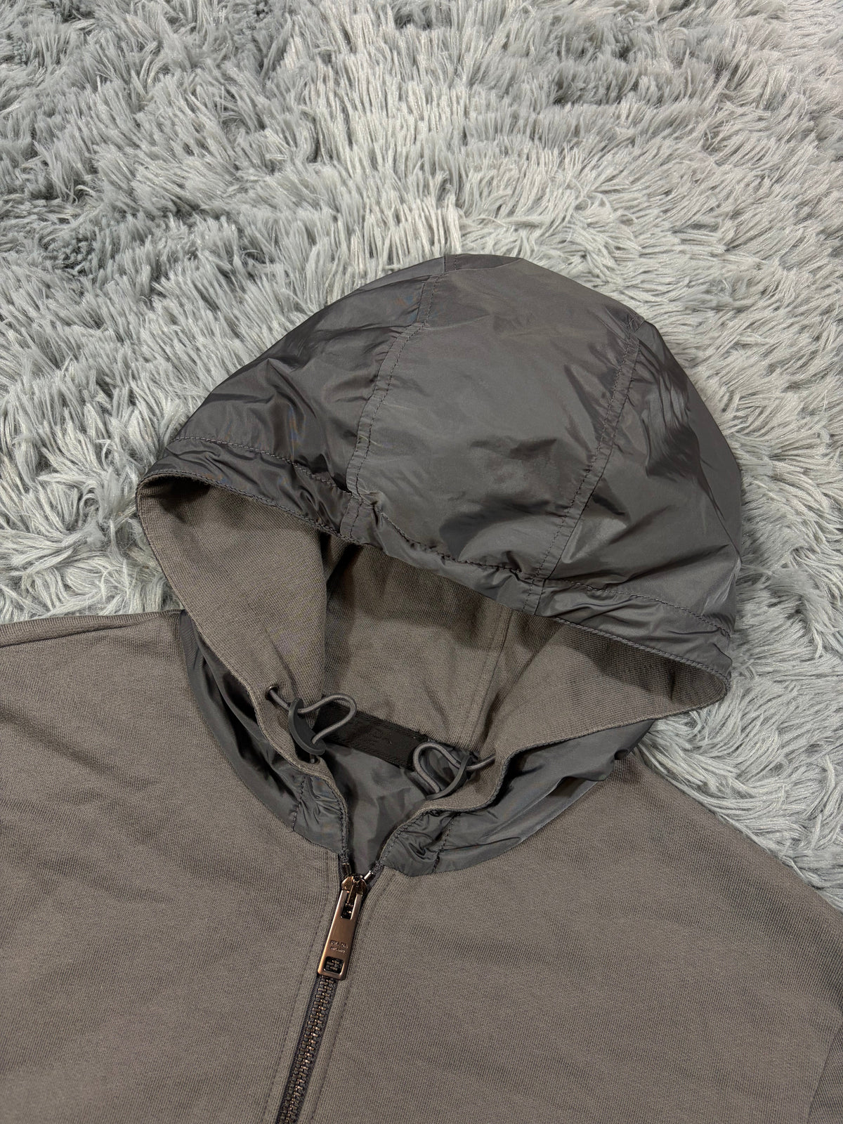 Prada 2021 Black Tab Grey Cotton Nylon Detailed Hoodie - M | O/S, Black
