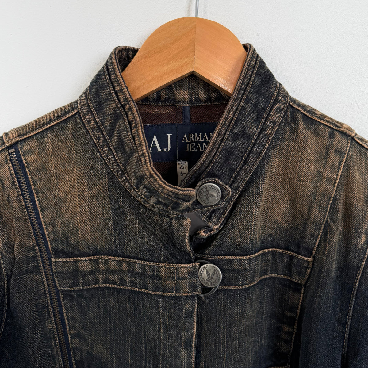 2000s armani jeans napoleon dark wash denim jacket | O/S, Dark Wash