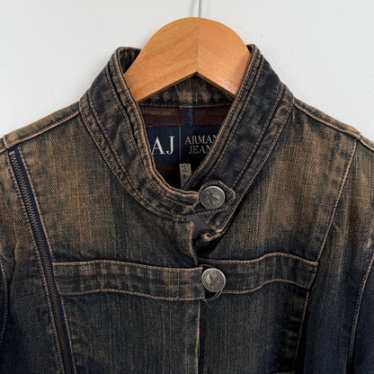 2000s armani jeans napoleon dark wash denim jacket | O/S, Dark Wash