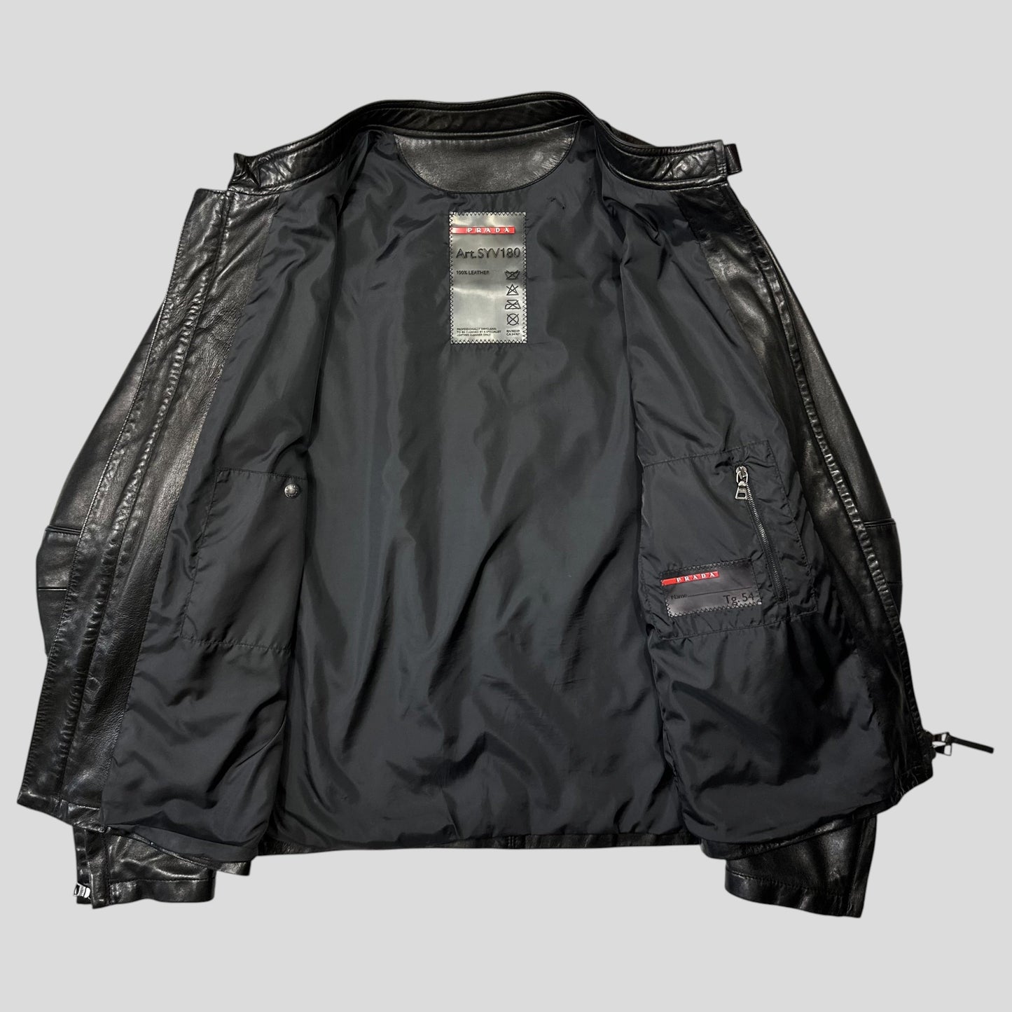 Prada Sport 2006 Leather Perforated Café Racer Logo Jacket - M | Default Title, Black
