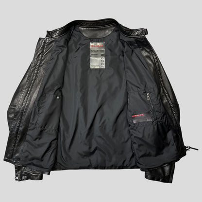 Prada Sport 2006 Leather Perforated Café Racer Logo Jacket - M | Default Title, Black