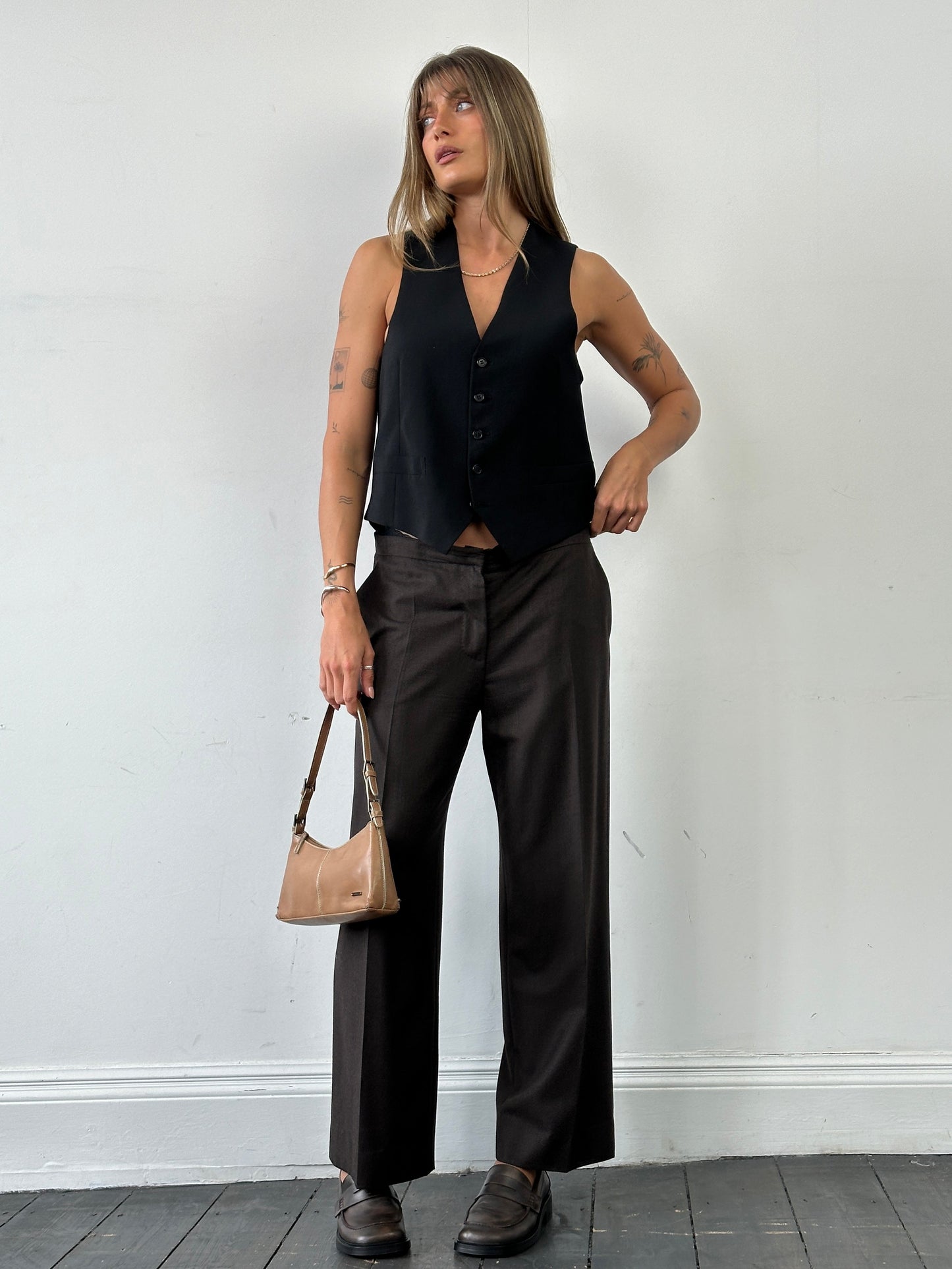 Max Mara Virgin Wool Straight Leg Mid Waist Trousers - W32