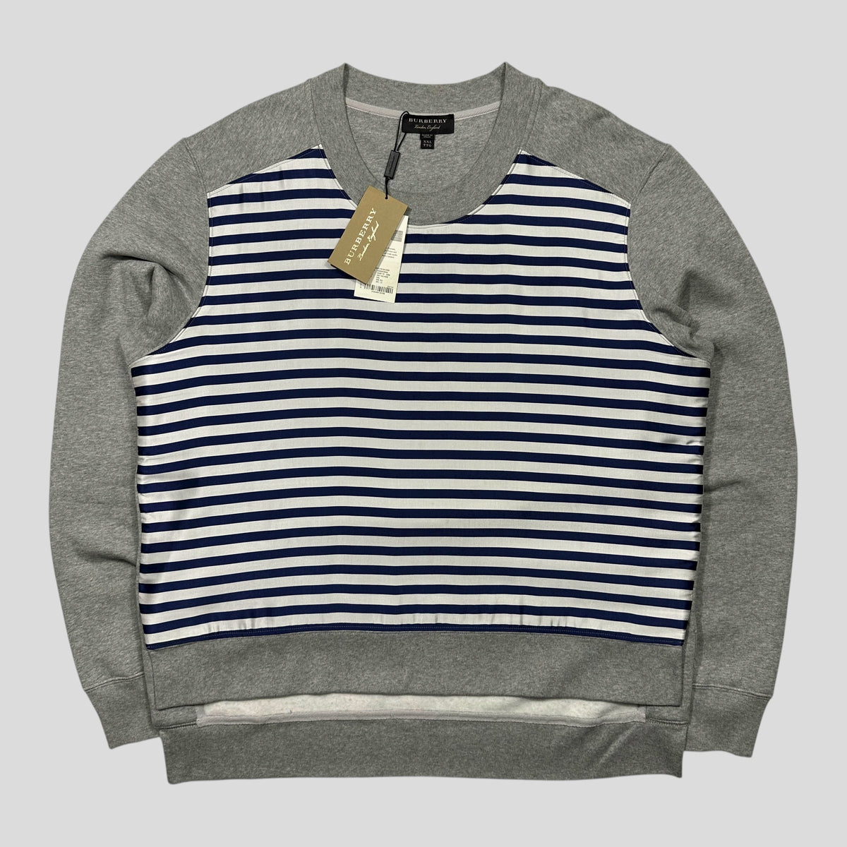 Burberry 2017 Striped Nylon Appliqué Logo Crewneck - XXL | Grey