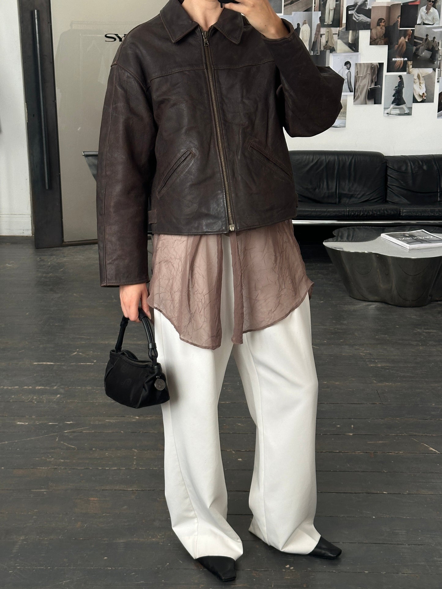 Vintage 1980s Cropped Leather Jacket - L