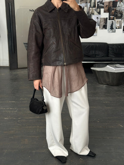 Vintage 1980s Cropped Leather Jacket - L