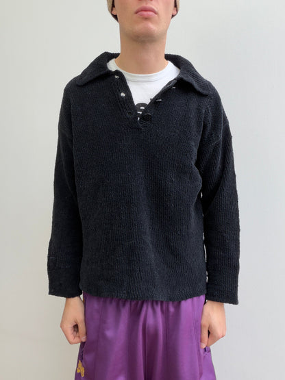 Stone Island SS97 Chenille Knit Button-Collar Jumper | Small, Black