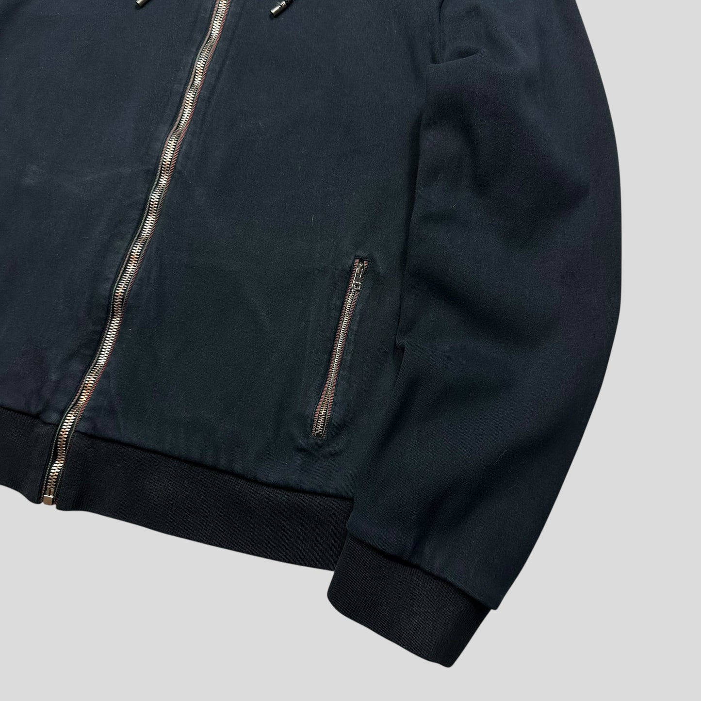 Gucci 2008 Navy Web Stripe Zip Detailed Heavy Cotton Hoodie - M/L