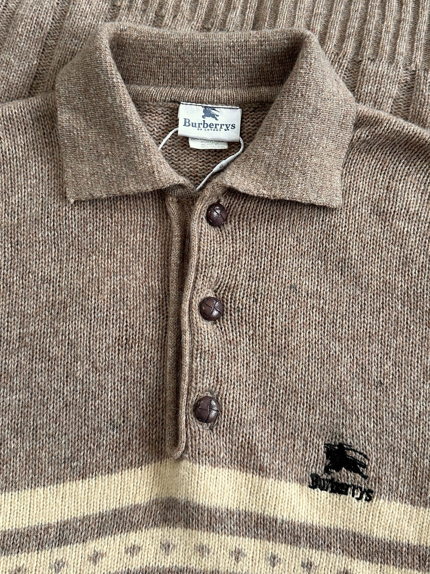 Burberry 1990s Wool Fair Isle Logo Polo Jumper - XL