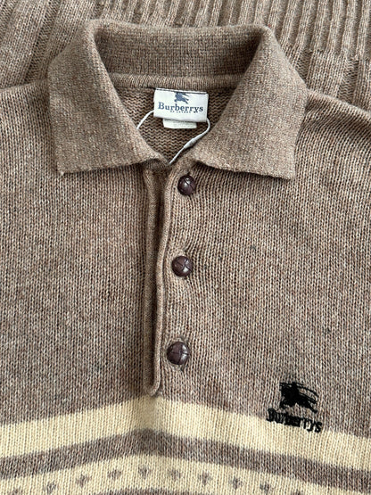 Burberry 1990s Wool Fair Isle Logo Polo Jumper - XL