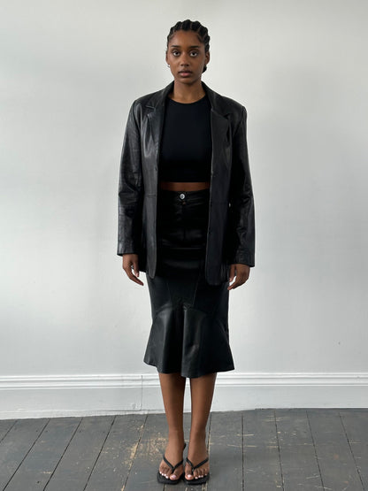 Vintage 1990s Leather Midi Skirt - W25