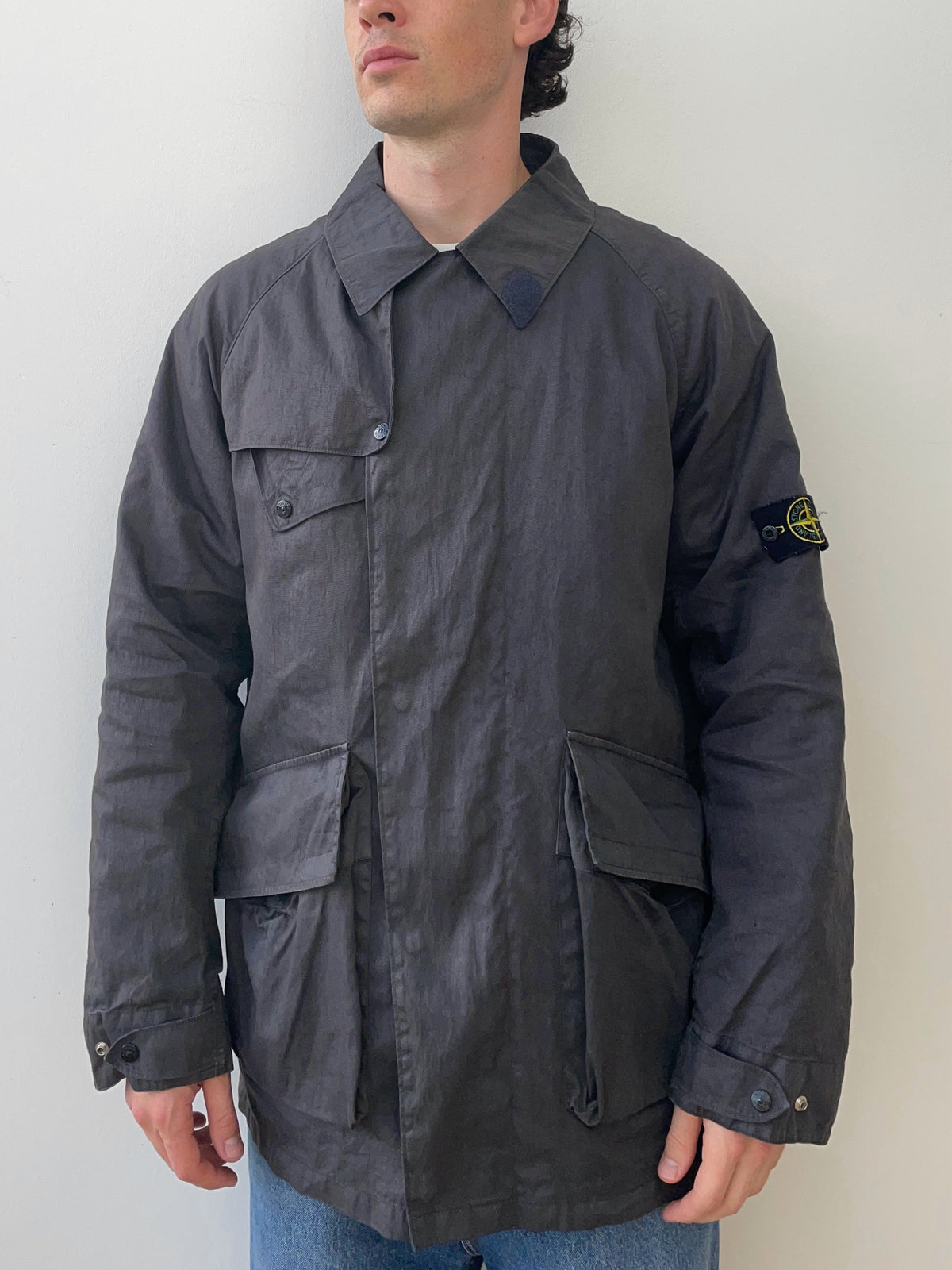 Stone Island AW04 Dutch Rope Liner Linen Overcoat | X-Large, Charcoal