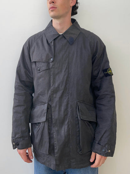 Stone Island AW04 Dutch Rope Liner Linen Overcoat | X-Large, Charcoal