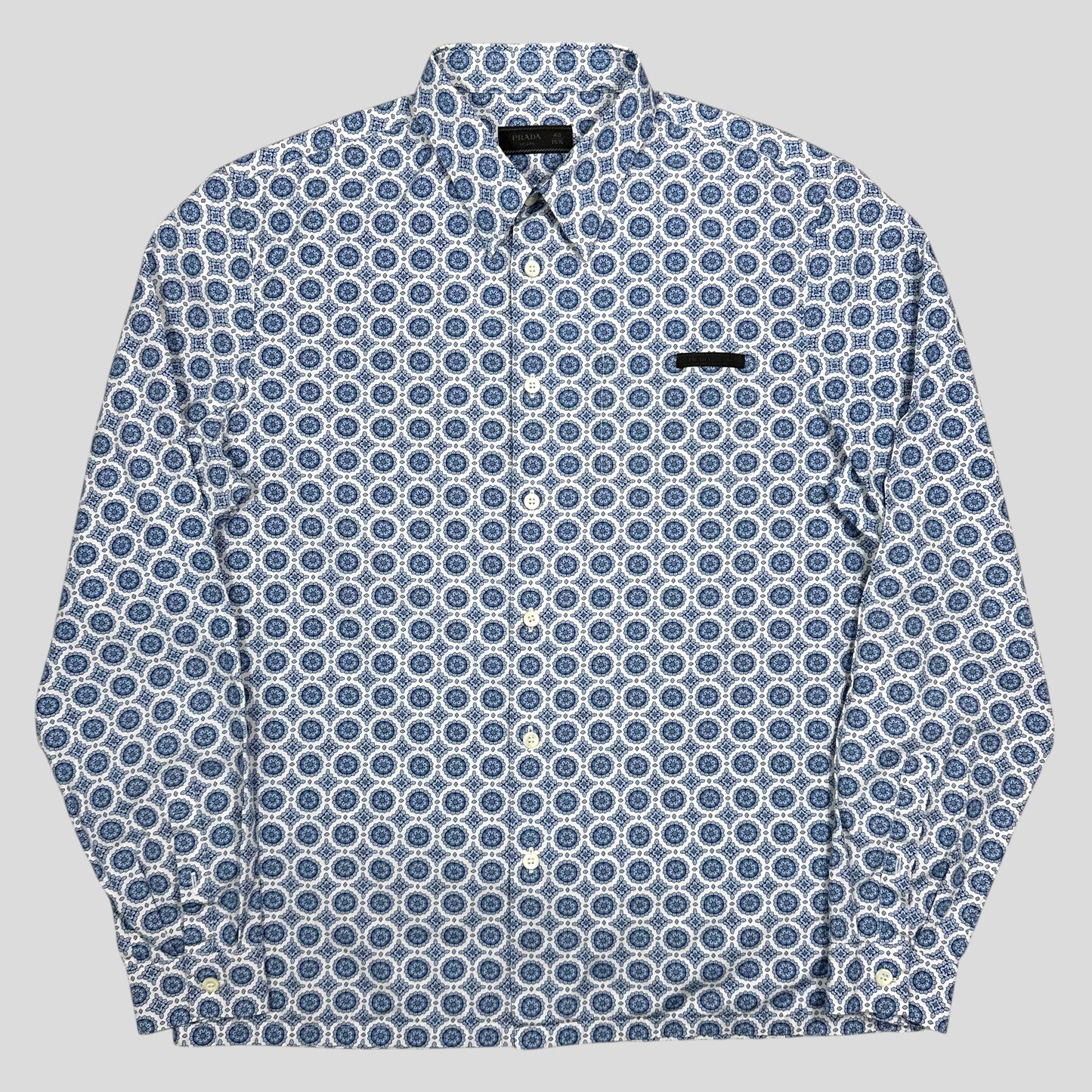 Prada 2020 Persian Geometric Print Boxy Cotton Logo Shirt - M/L