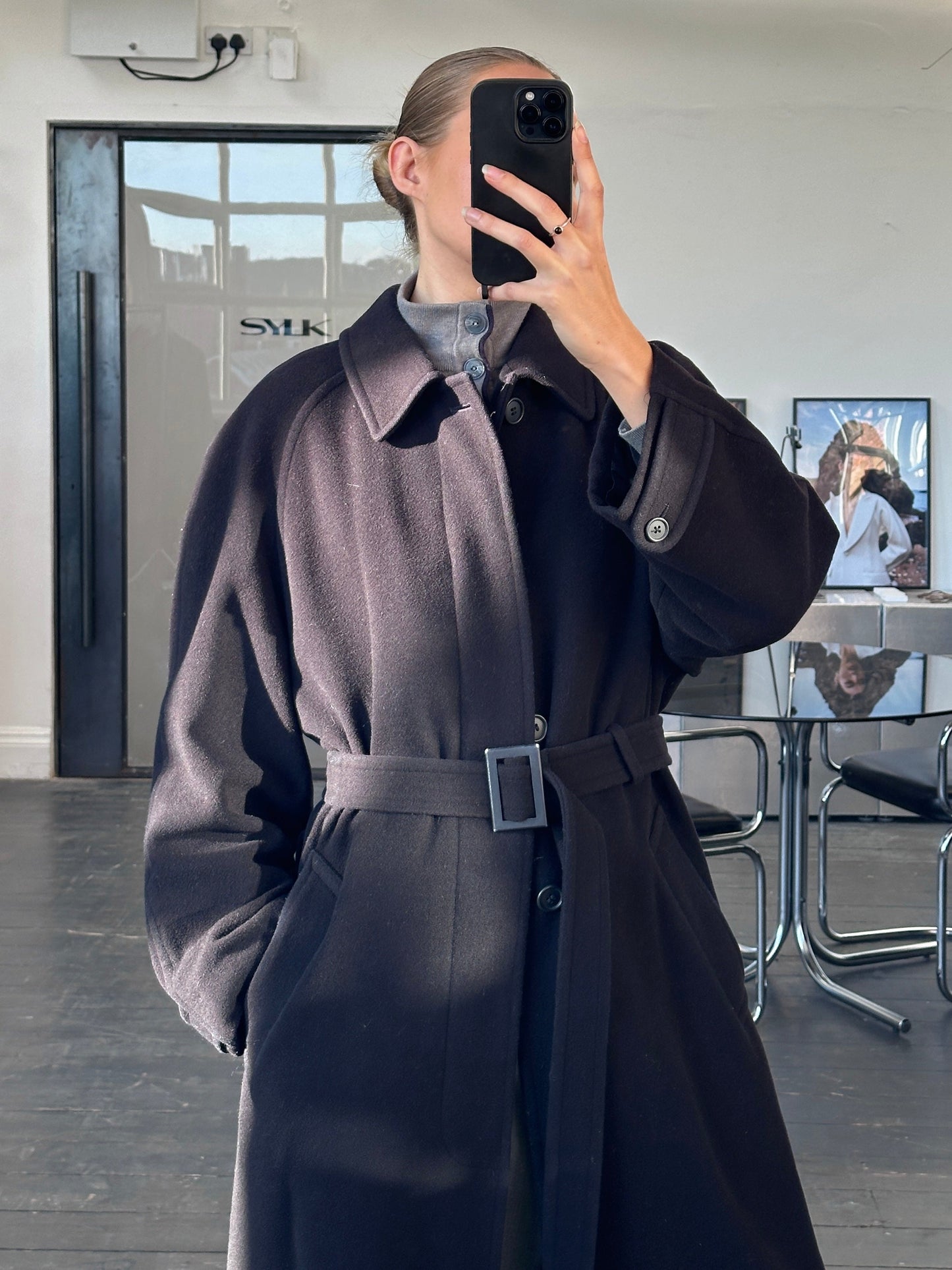 Vintage 1990s Wool Cashmere Belted Coat - L/XL