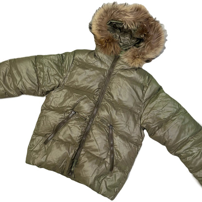 Duvetica Fur Hood Puffer Jacket In Khaki Green ( S )