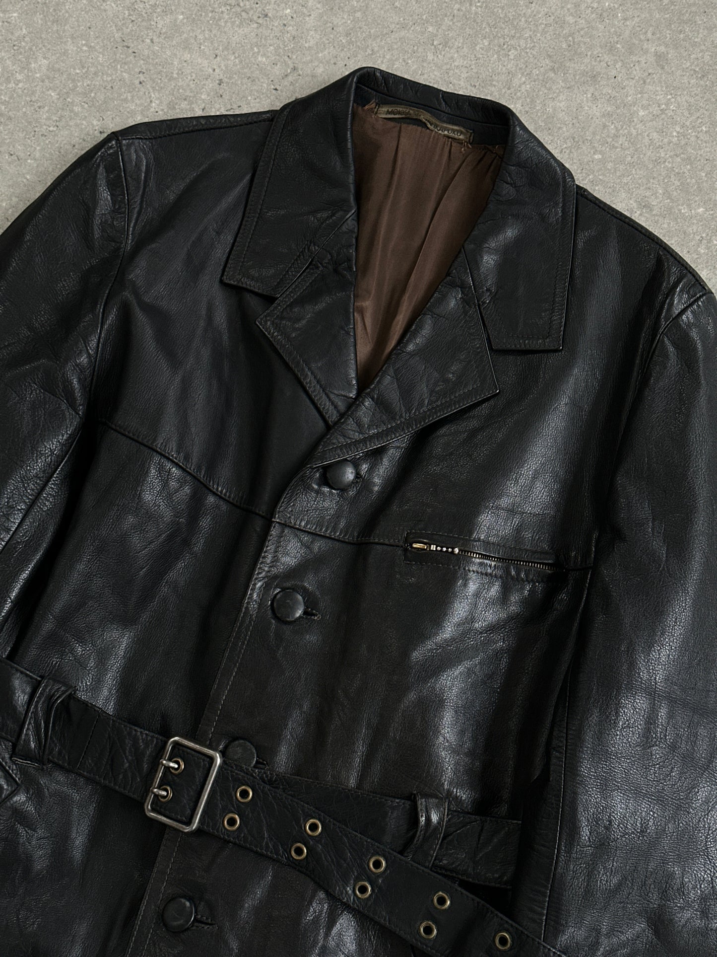 Vintage Belted Leather Jacket - XL