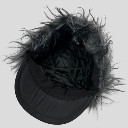 Prada Milano FW19 Mohair & Wool Triangle Logo Nylon Trapper Hat - S/M | O/S, Black