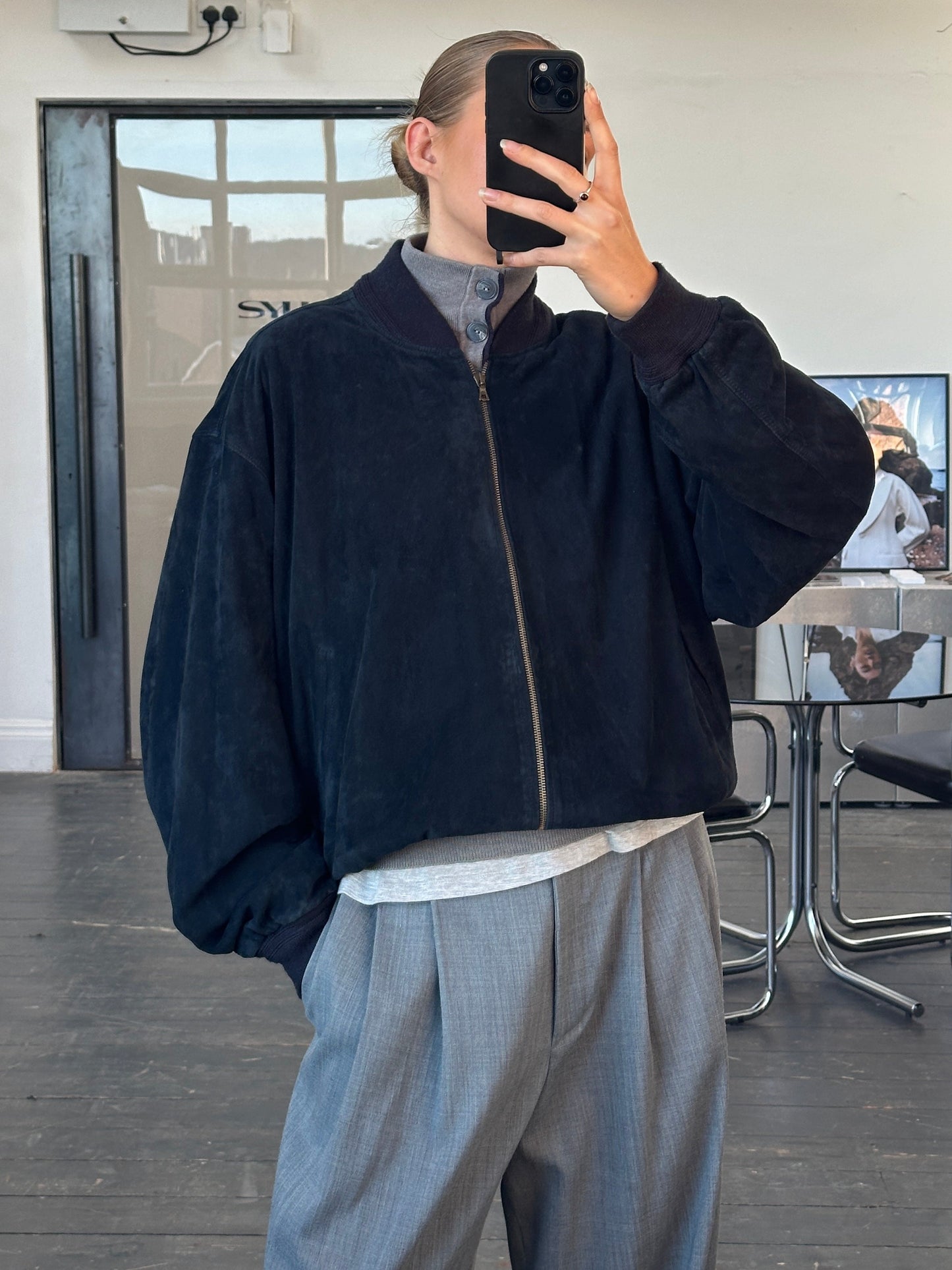 Vintage 1980s Suede Bomber Jacket - XL