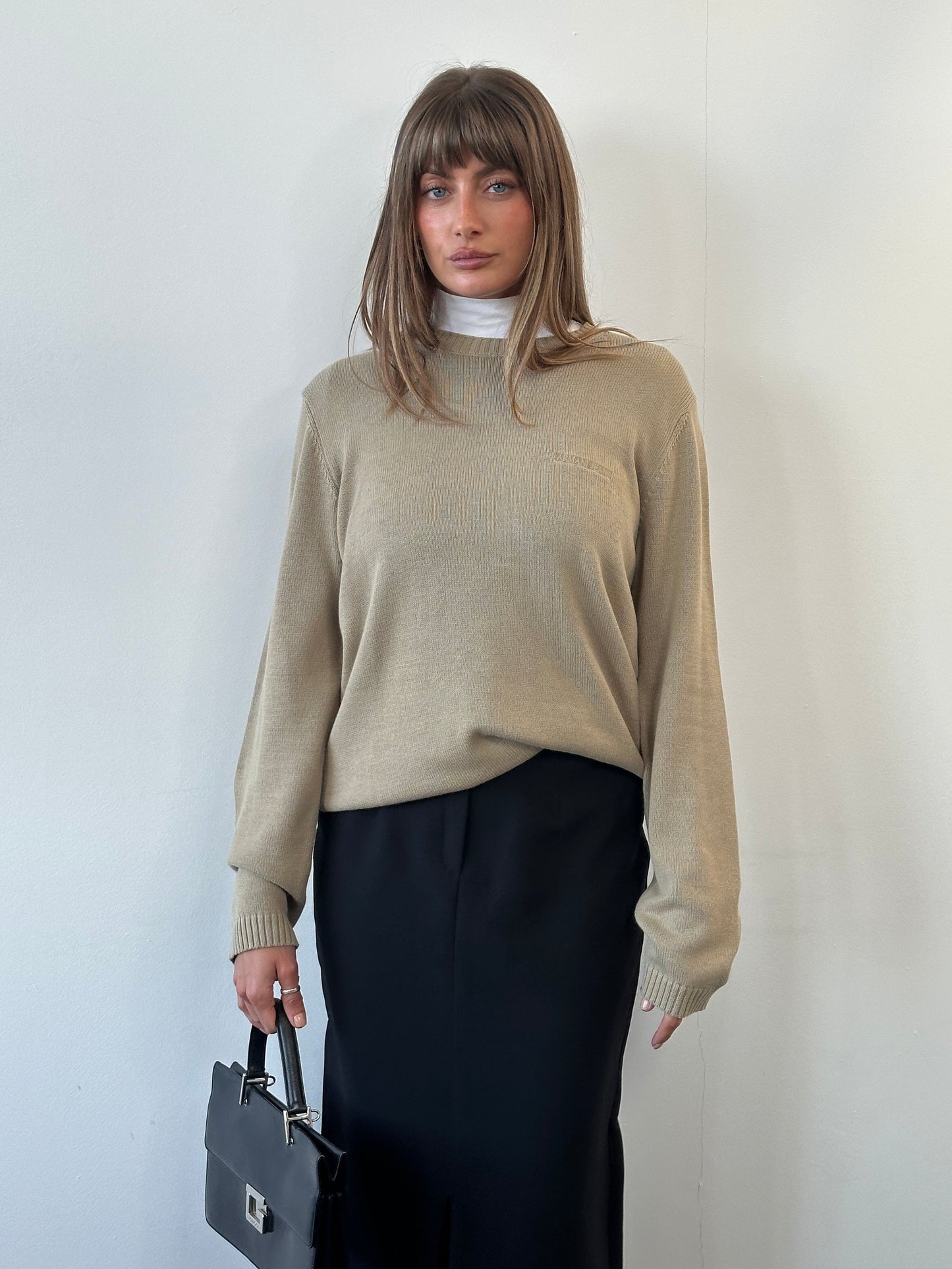 Armani Jeans 1990s Pure Cotton Logo Knitted Jumper - L