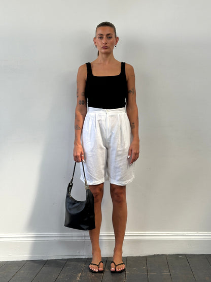 Vintage Linen Pleated High Waisted Wide Bermuda Shorts - W24