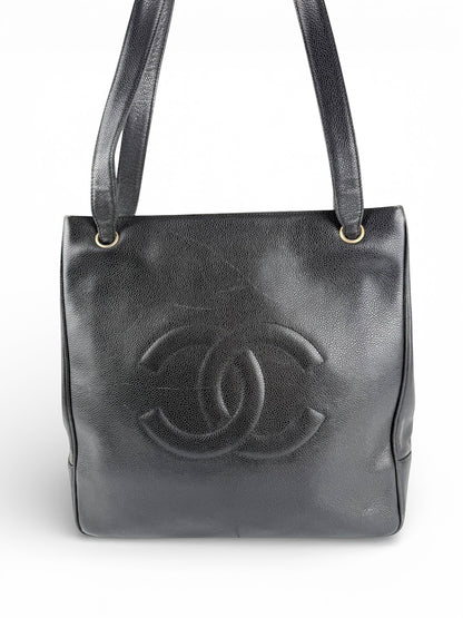 Vintage 1994 Chanel CC Black Caviar Leather Tote Bag | O/S, Multicoloured