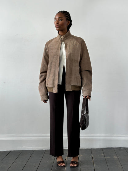 Vintage 1990s High Neck Suede Bomber Jacket - XL
