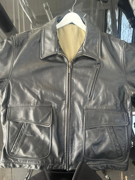 Vintage Fleece Lined Leather Jacket - XL