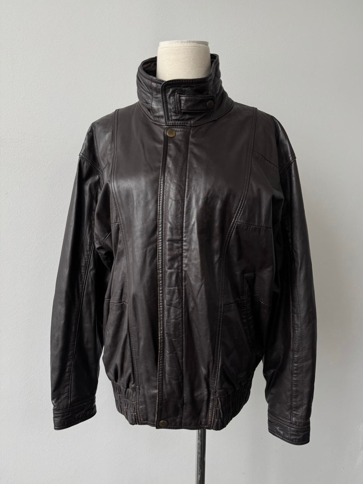 Valentino 1990s High Neck Leather Bomber Jacket - S