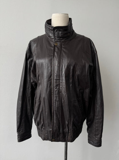 Valentino 1990s High Neck Leather Bomber Jacket - S