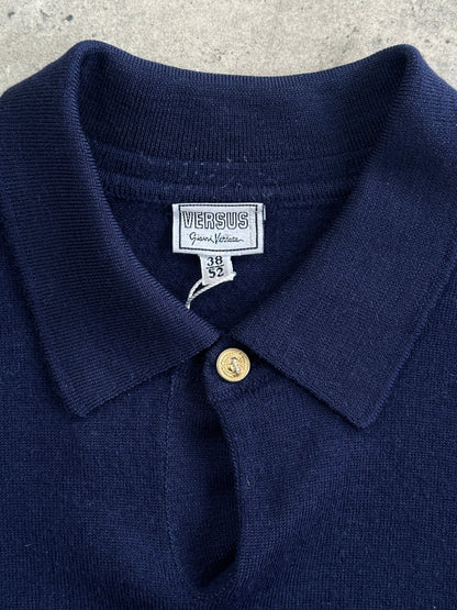 Gianni Versace Versus 90s Pure Wool Bespoke Button Polo Jumper - L