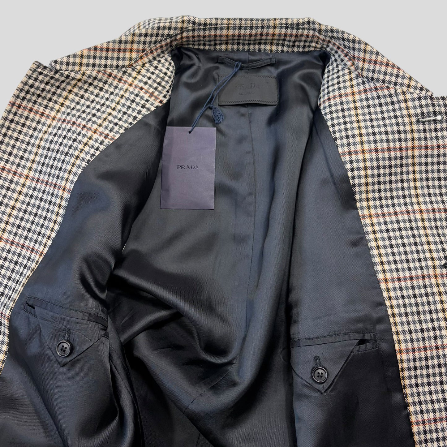 Prada 2020 Plaid Houndstooth Impermeable Virgin Wool Car Coat  - M | O/S, Red