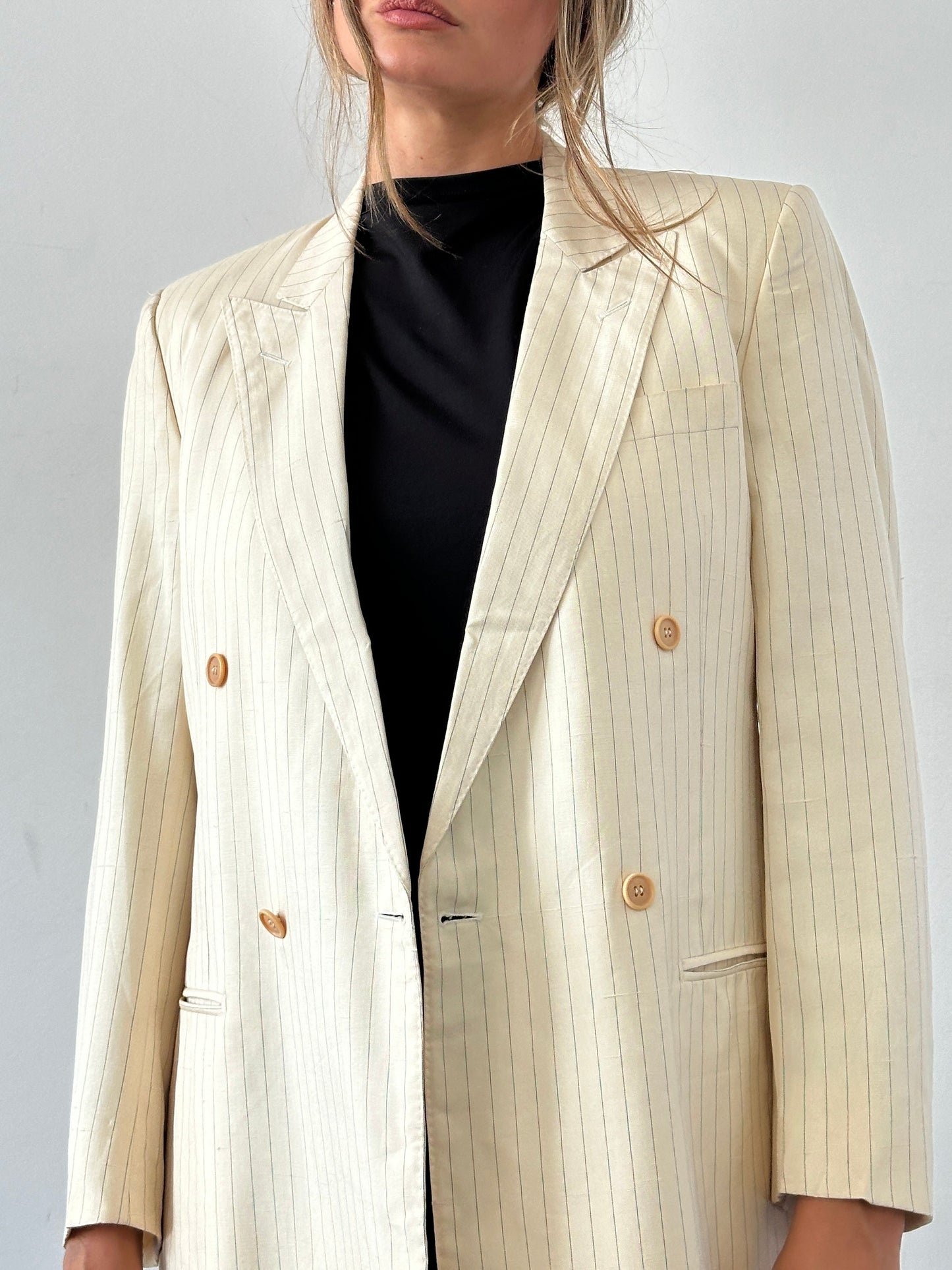 Pierre Cardin Pure Silk Stripe Double Breasted Blazer - 36R/S